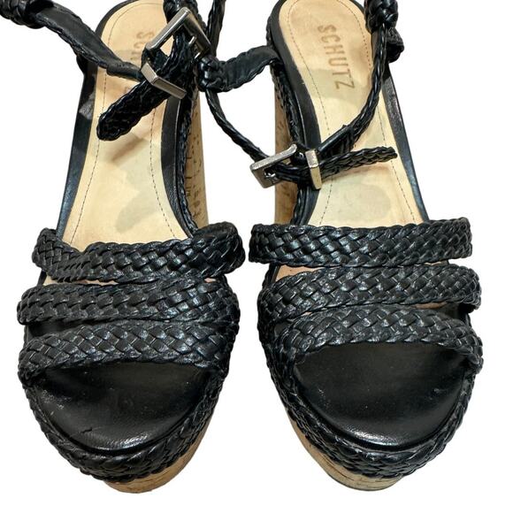 Schutz Cork Block Heel Sandals with Black Braided Leather, Women's Size 7.5 - Picture 4 of 11